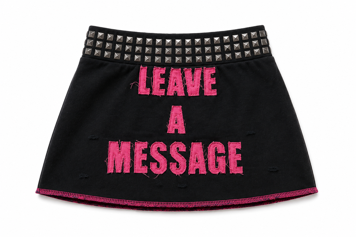 Pink Leave A Message studded mini skirt
