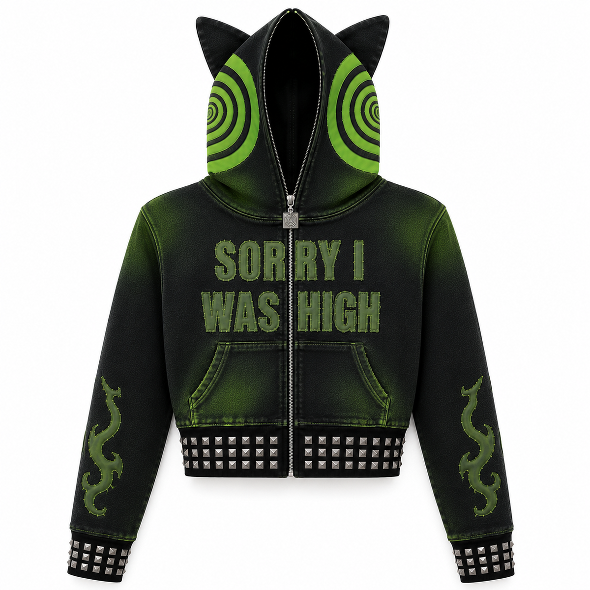 Green Sorry I Was High cropped hoodie