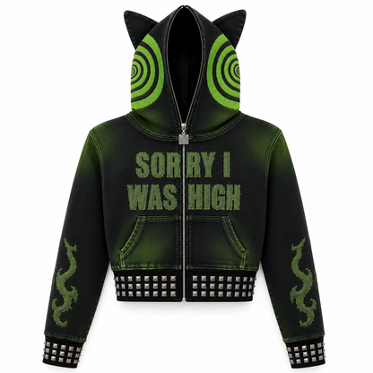 Green Sorry I Was High cropped hoodie