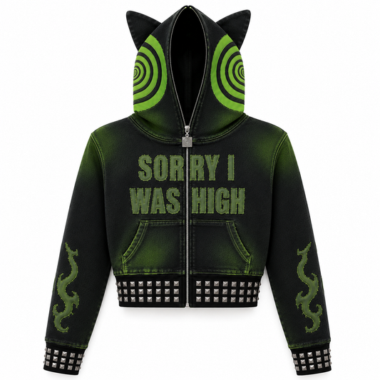 Green Sorry I Was High cropped hoodie