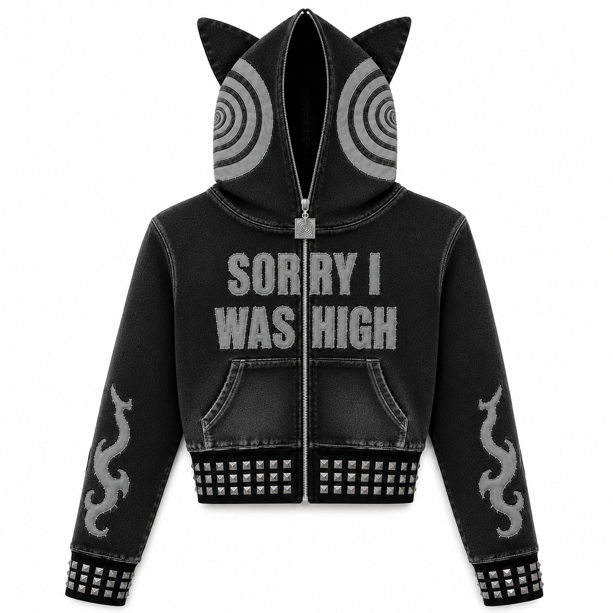 Gray Sorry I Was High cropped high hoodie