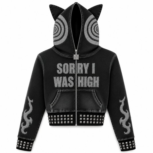 Gray Sorry I Was High cropped high hoodie