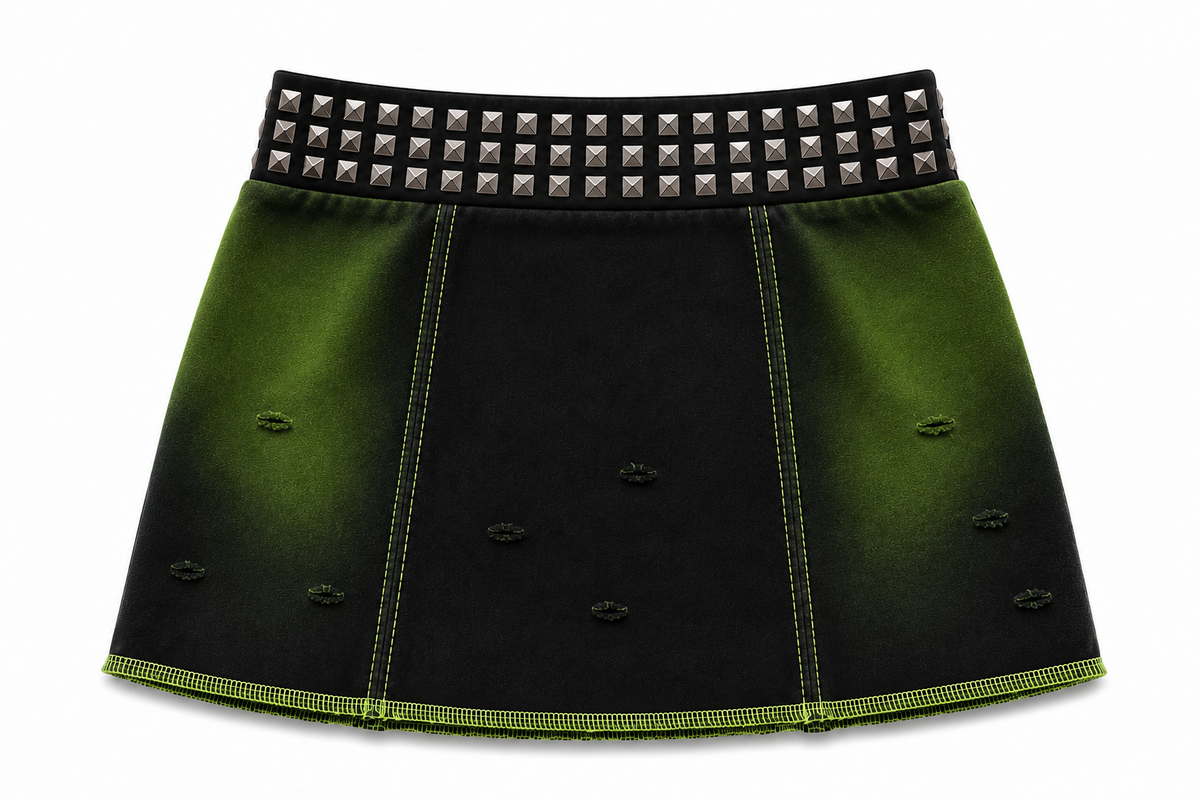 Green Leave A Message studded mini skirt