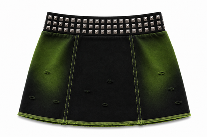Green Leave A Message studded mini skirt