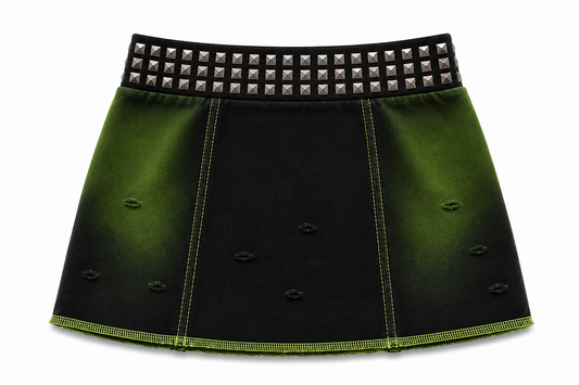 Green Leave A Message studded mini skirt