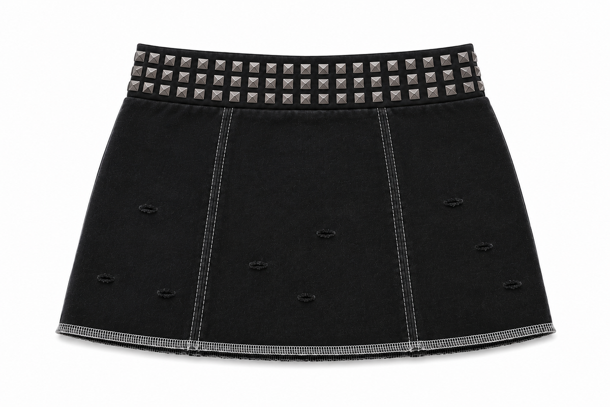 Gray Leave A Message Studded Mini Skirt
